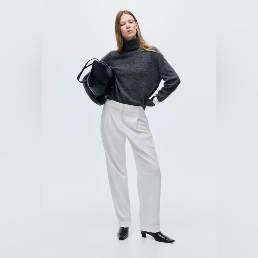 H&M Women’s White High-Waisted Straight Leg Trousers Dress Pants Size 8